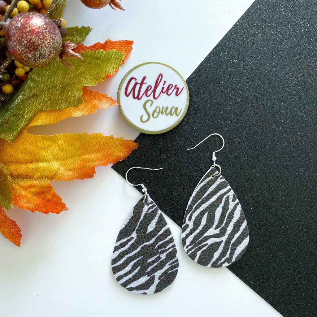Animal Print Tear Drop Earrings - Zebra Print